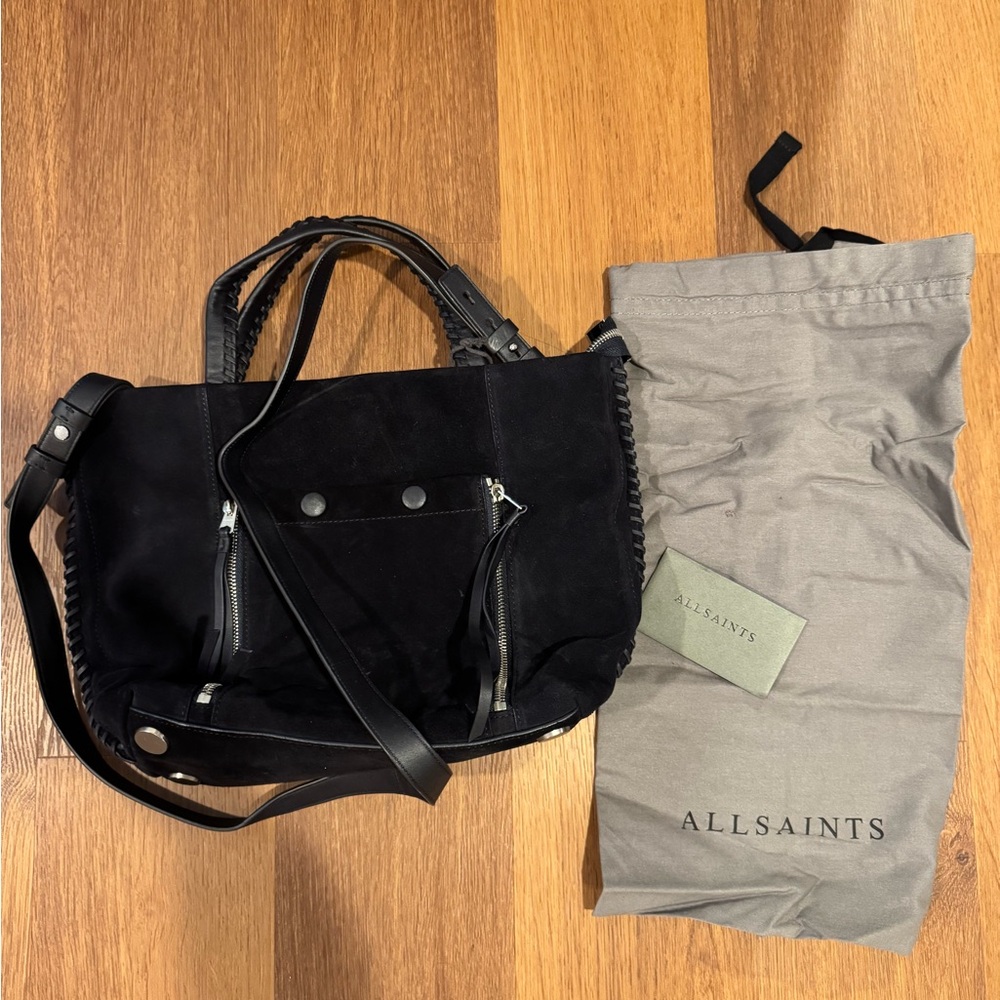 AllSaints Navy Suede Medium tote Women's Handbag - Picture 3 of 4